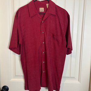 Jos. A. Bank Men's 100% Silk Short Sleeve Shirt Size M Red, Embedded Geometric